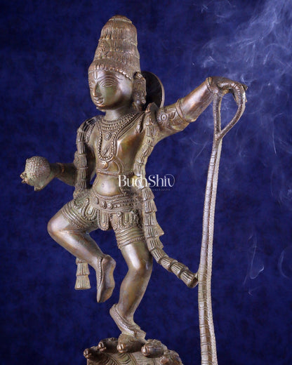 Krishna Dancing on Kaliya Naag: Brass Idol 20" kaliya daman - Budhshiv.com