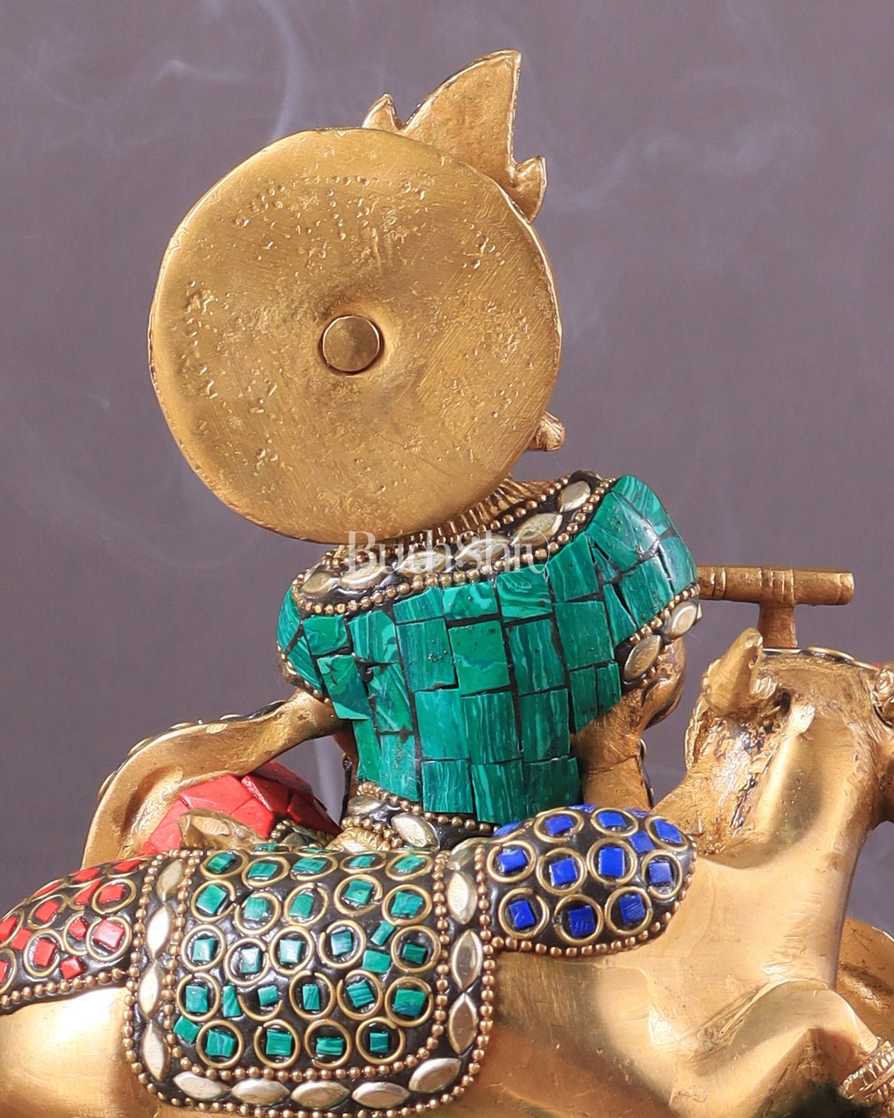 krishna seated with a cow on round base 7.5" - Budhshiv.com