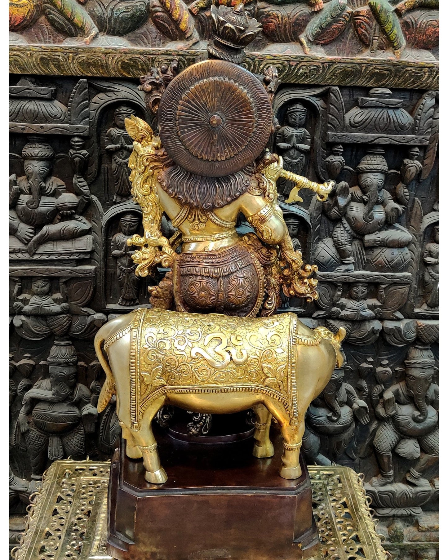 Krishna with cow Brass Idol 28 inch - Budhshiv.com