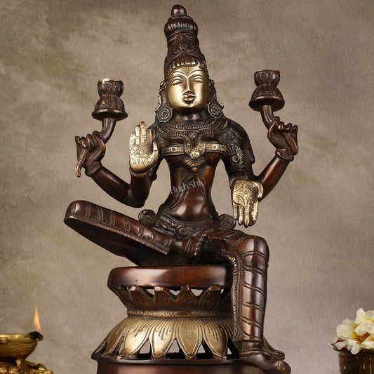 Lakshmi Brass Statue 12 inch antique brown - Budhshiv.com