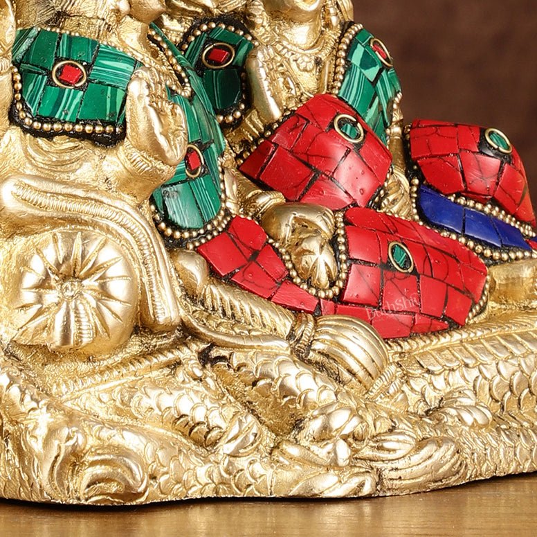 Lakshmi Narayan/ Vishnu Lakshmi brass idol resting on Sheshnaag Golden finish - Budhshiv.com