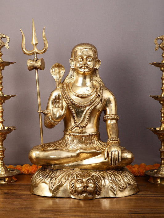 Large 35" Mahakaal Lord Shiva Sculpture - One of a Kind Brass Masterpiece - Budhshiv.com
