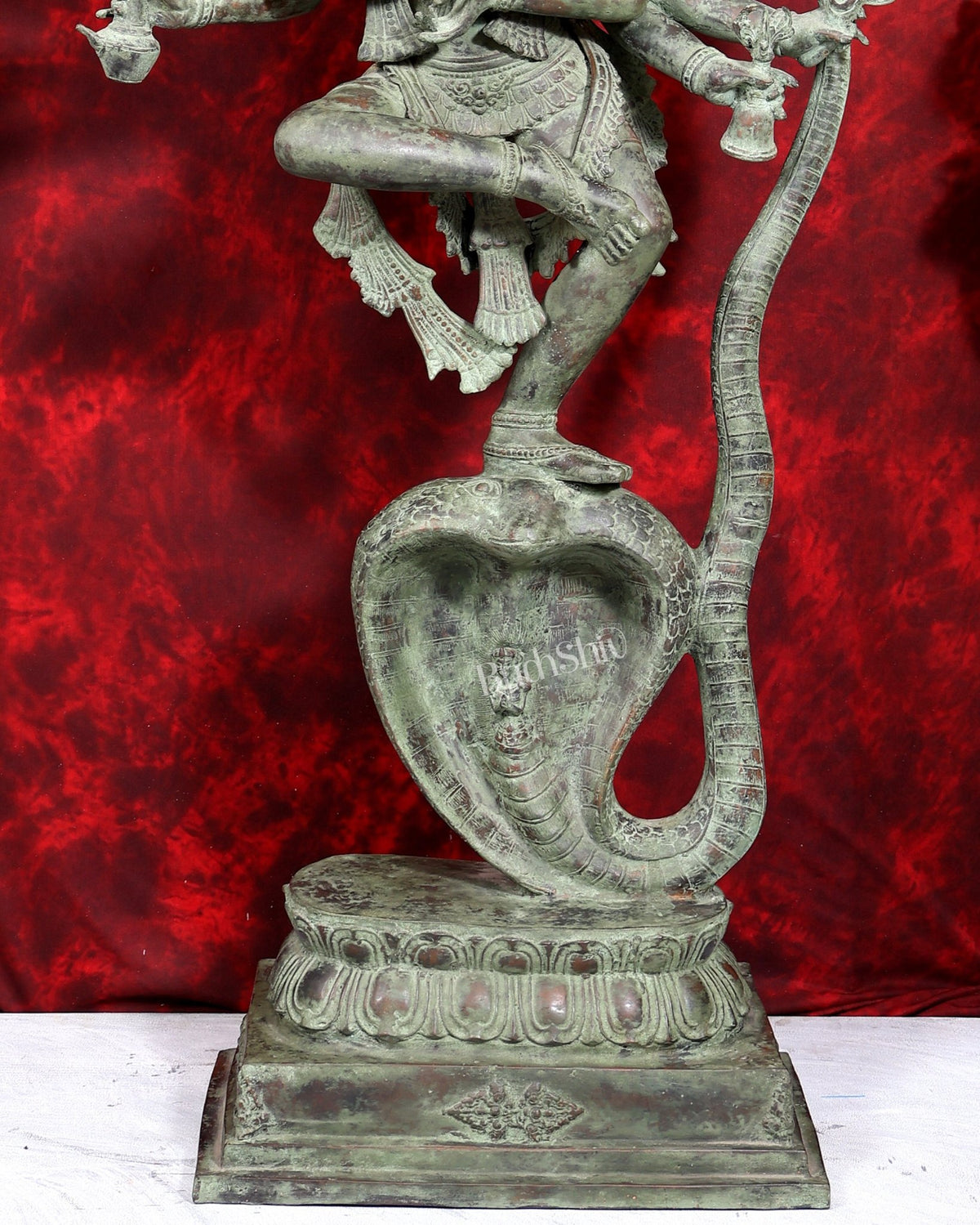 Large Balinese Bronze Krishna Dancing on Kaliya Naag Sculpture | 50 Inch Grand Statement Piece | Handcrafted Bronze - Budhshiv.com
