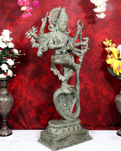 Large Balinese Bronze Krishna Dancing on Kaliya Naag Sculpture | 50 Inch Grand Statement Piece | Handcrafted Bronze - Budhshiv.com