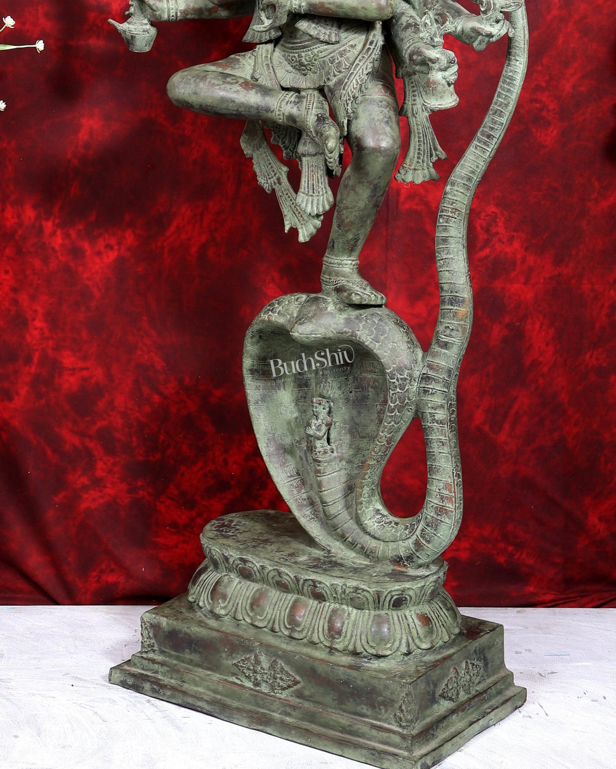Large Balinese Bronze Krishna Dancing on Kaliya Naag Sculpture | 50 Inch Grand Statement Piece | Handcrafted Bronze - Budhshiv.com