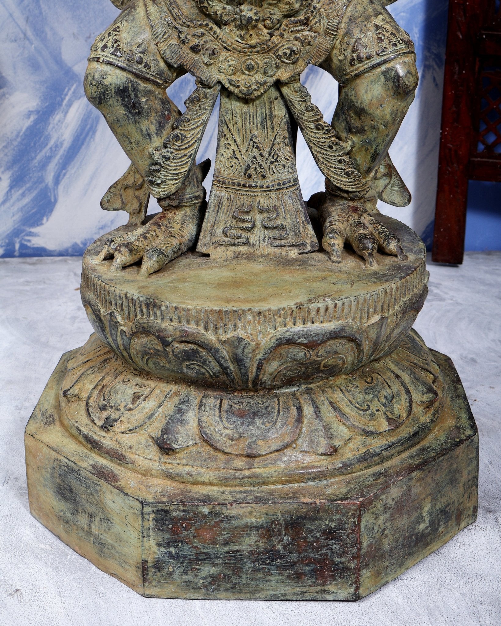 Large Balinese Bronze Lord Vishnu Seated on Garuda Sculpture – Handcrafted Masterpiece 40 inch - Budhshiv.com