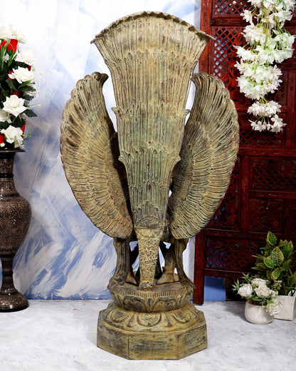 Large Balinese Bronze Lord Vishnu Seated on Garuda Sculpture – Handcrafted Masterpiece 40 inch - Budhshiv.com