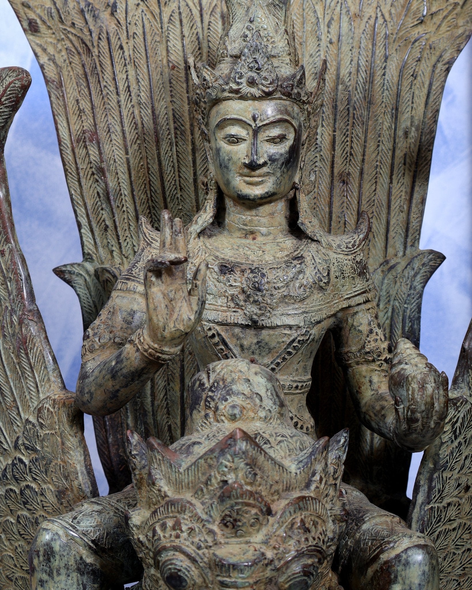 Large Balinese Bronze Lord Vishnu Seated on Garuda Sculpture – Handcrafted Masterpiece 40 inch - Budhshiv.com