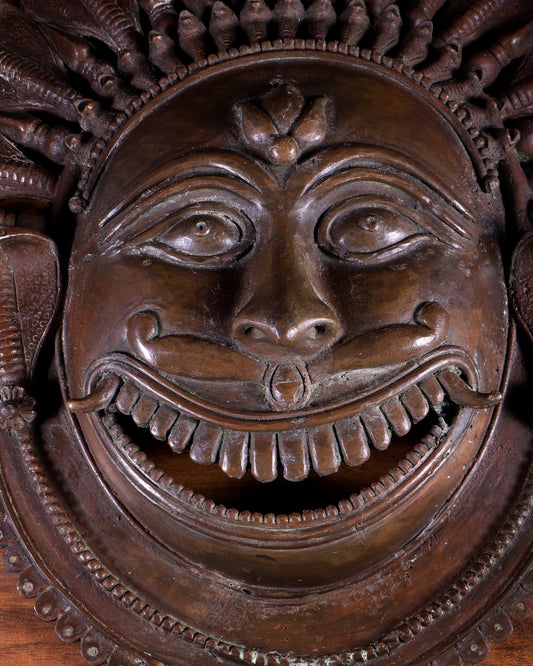 Large Bhairava Face Wall Hanging | Vintage Bronze Bhuta Mask 23 inch - Budhshiv.com