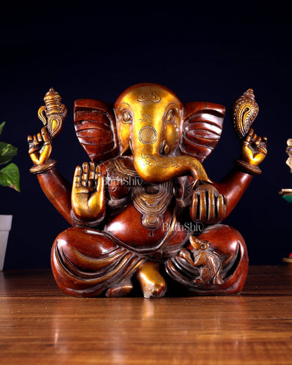 Large Brass Appu Ganesha Statue - 11 Inch dual tone - Budhshiv.com