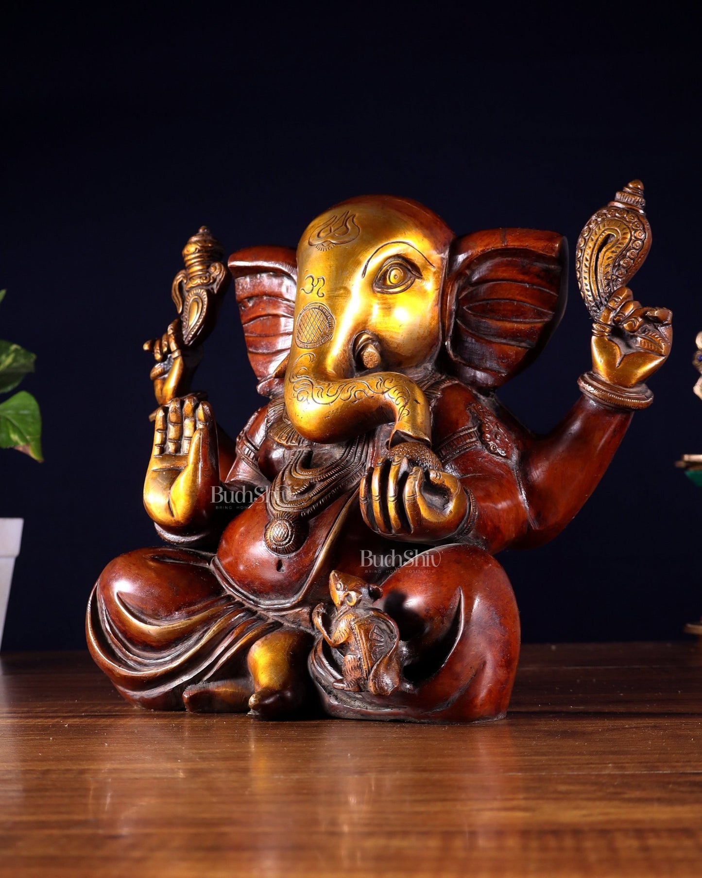 Large Brass Appu Ganesha Statue - 11 Inch dual tone - Budhshiv.com