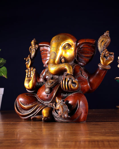 Large Brass Appu Ganesha Statue - 11 Inch dual tone - Budhshiv.com