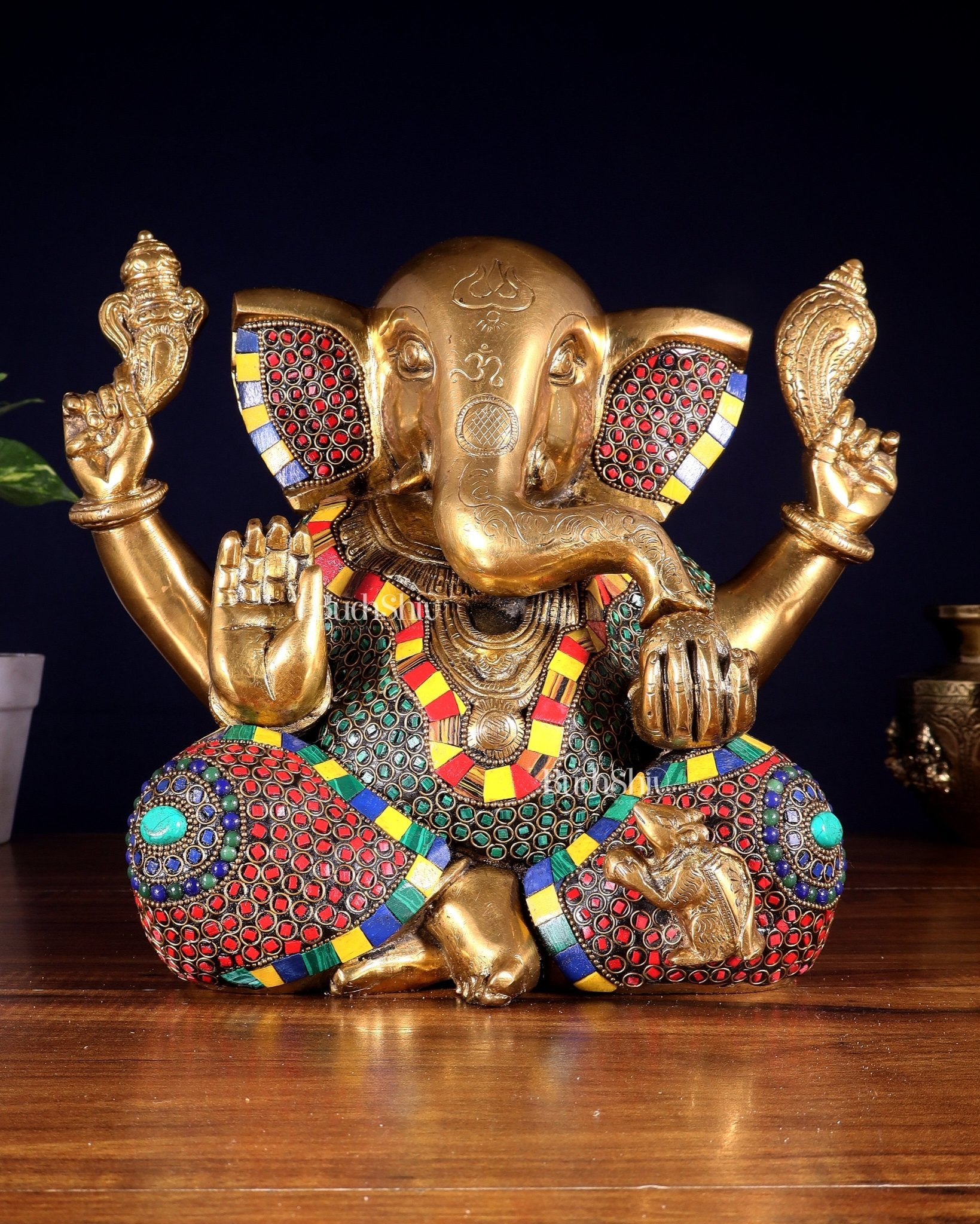Large Brass Bald Ganesha Statue - 11 Inch - Budhshiv.com