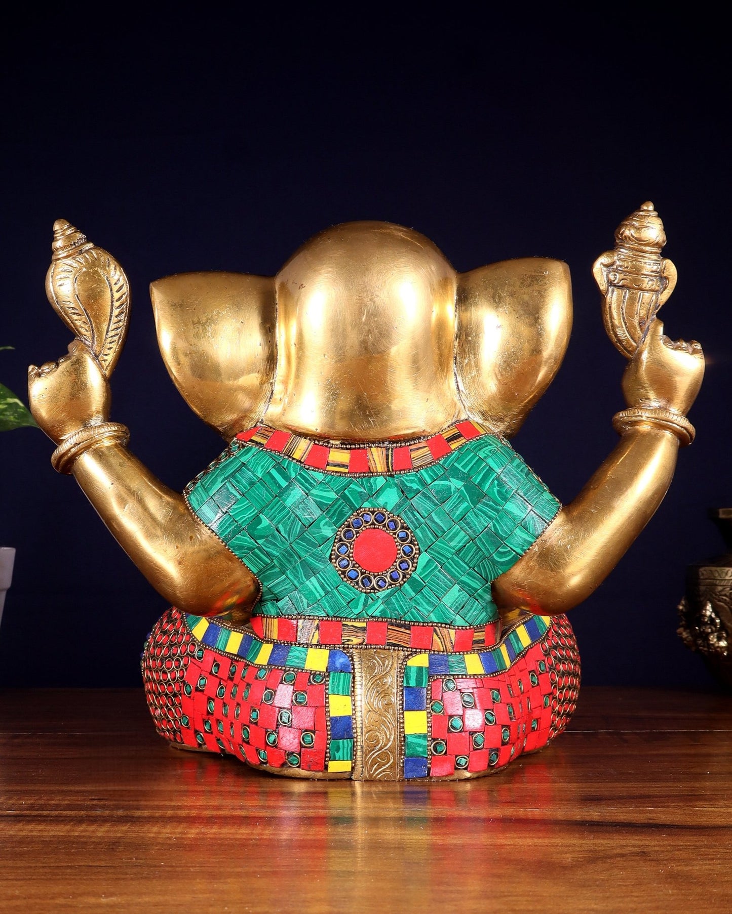 Large Brass Bald Ganesha Statue - 11 Inch - Budhshiv.com