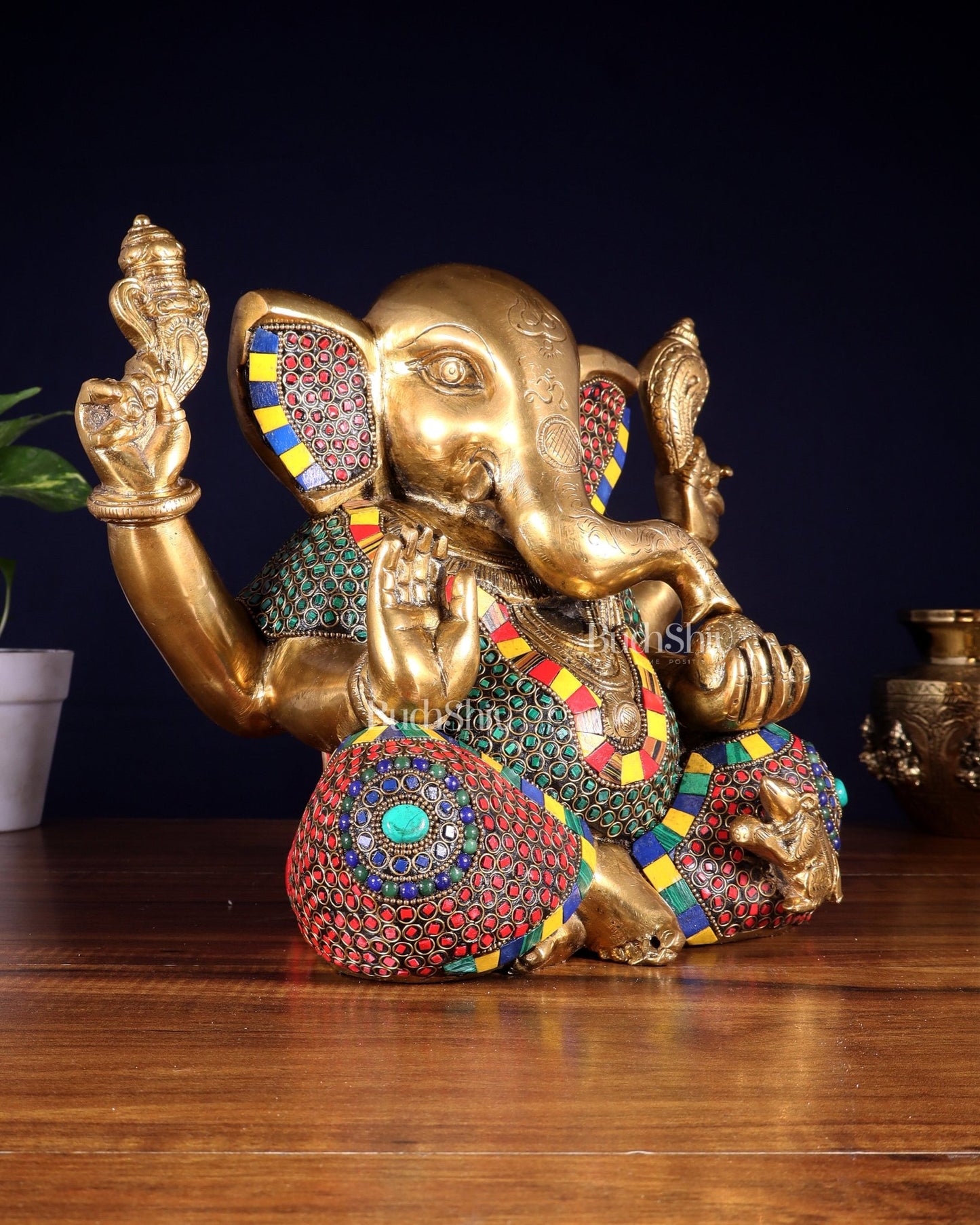 Large Brass Bald Ganesha Statue - 11 Inch - Budhshiv.com