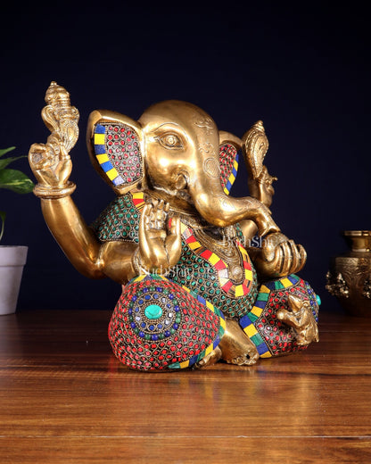 Large Brass Bald Ganesha Statue - 11 Inch - Budhshiv.com