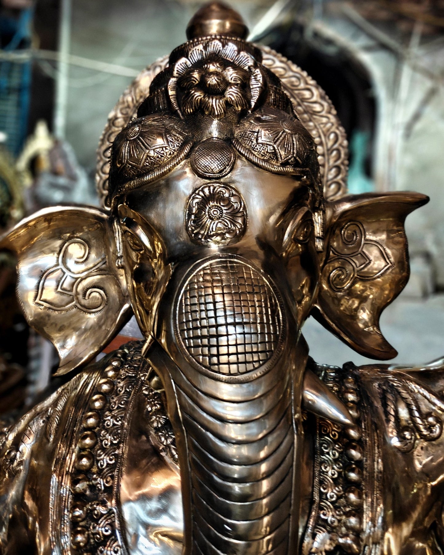 Large Brass Dancing Ganesha Nritya Ganapati Statue massive 82 inch/ 7 feet sculpture - Budhshiv.com