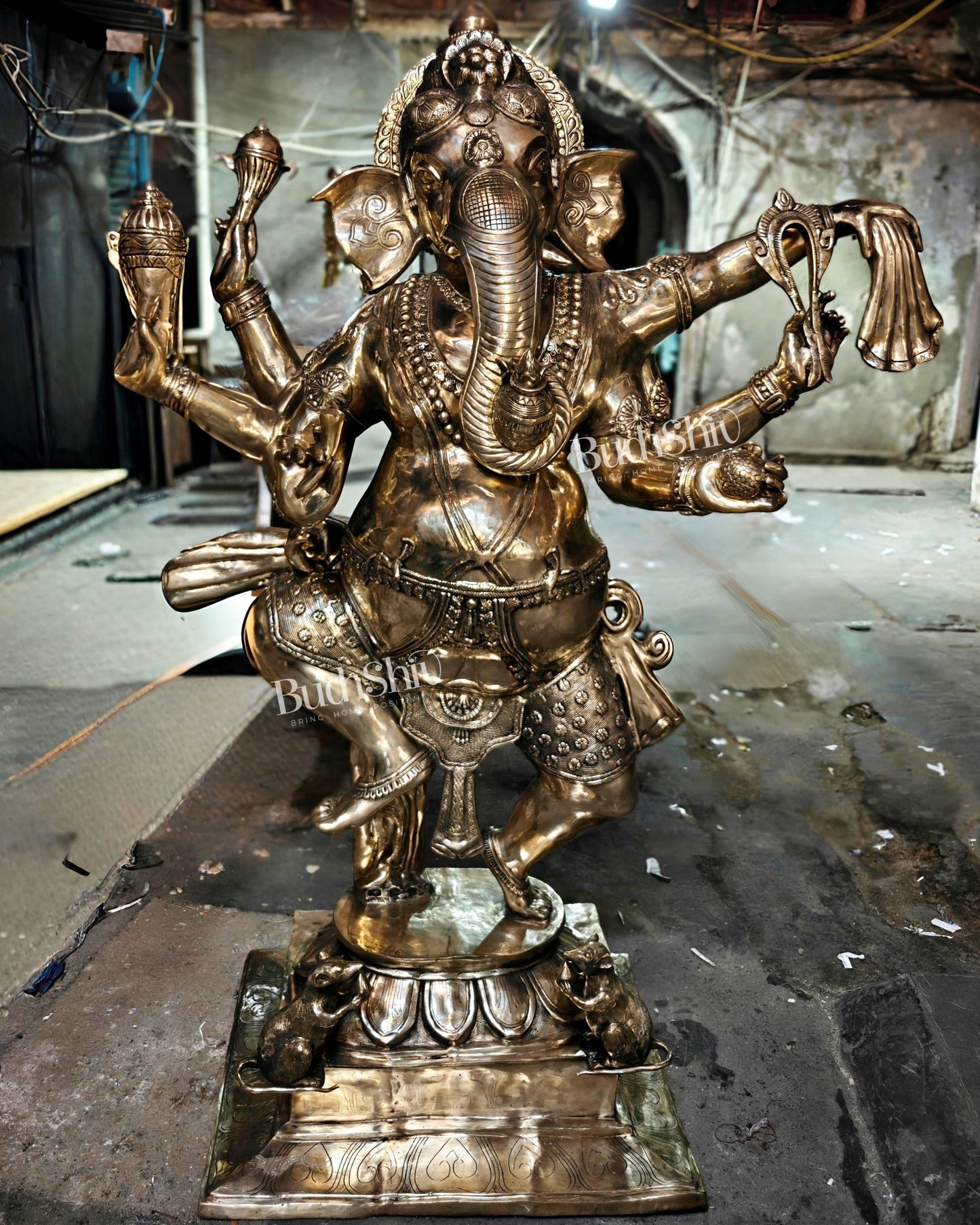 Large Brass Dancing Ganesha Nritya Ganapati Statue massive 82 inch/ 7 feet sculpture - Budhshiv.com