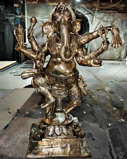 Large Brass Dancing Ganesha Nritya Ganapati Statue massive 82 inch/ 7 feet sculpture - Budhshiv.com