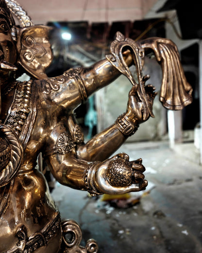 Large Brass Dancing Ganesha Nritya Ganapati Statue massive 82 inch/ 7 feet sculpture - Budhshiv.com