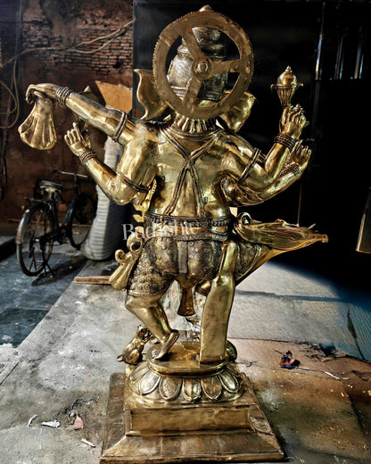 Large Brass Dancing Ganesha Nritya Ganapati Statue massive 82 inch/ 7 feet sculpture - Budhshiv.com