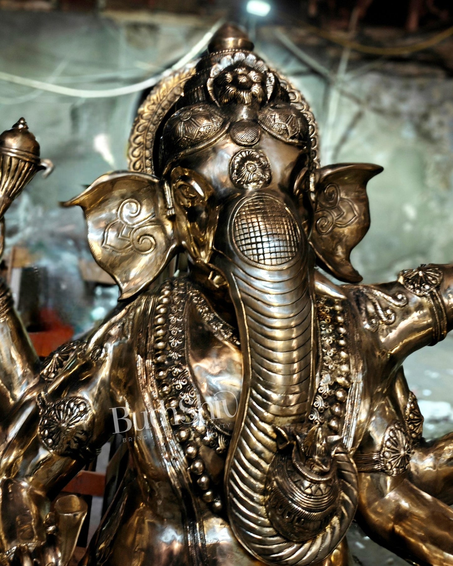 Large Brass Dancing Ganesha Nritya Ganapati Statue massive 82 inch/ 7 feet sculpture - Budhshiv.com