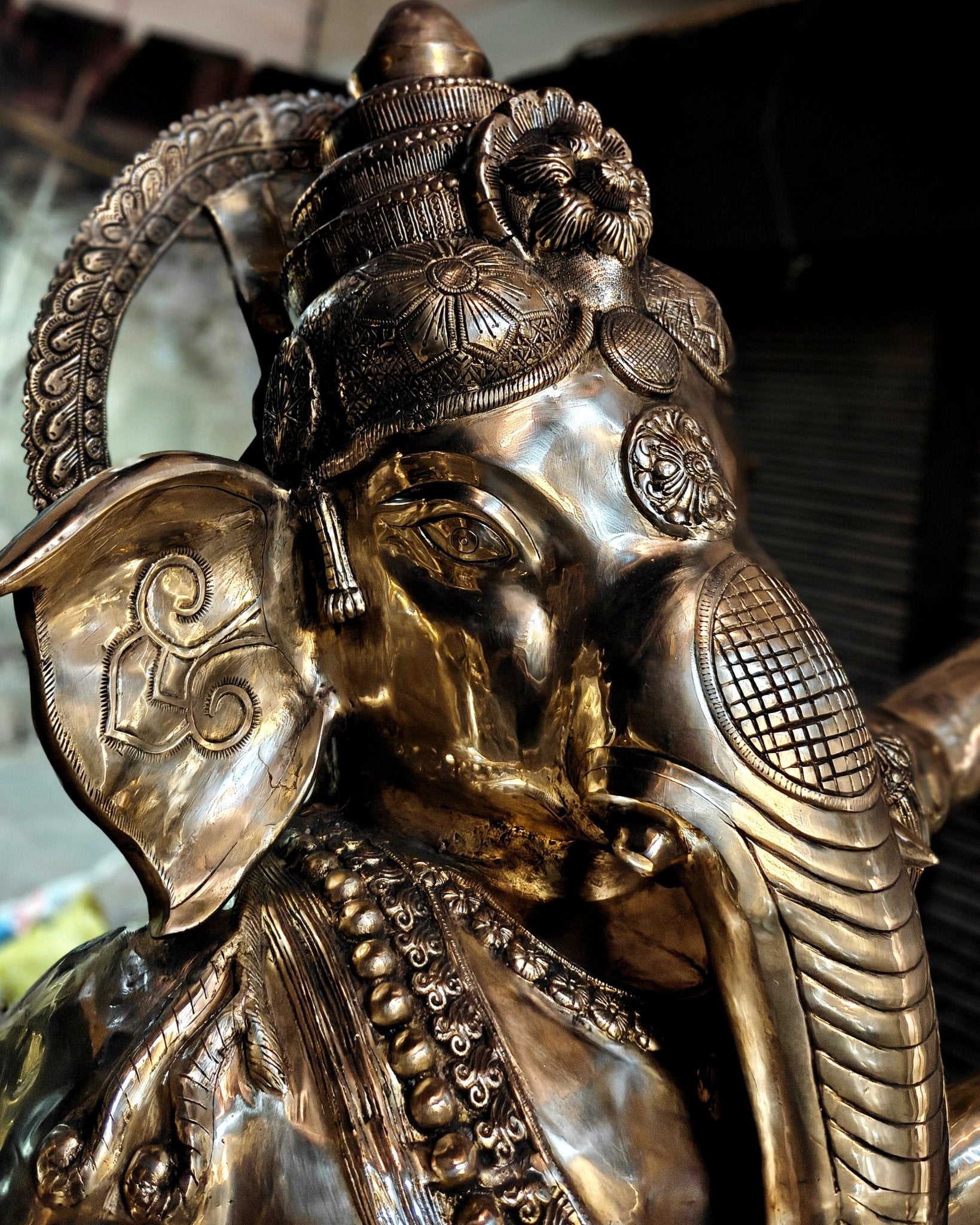 Large Brass Dancing Ganesha Nritya Ganapati Statue massive 82 inch/ 7 feet sculpture - Budhshiv.com