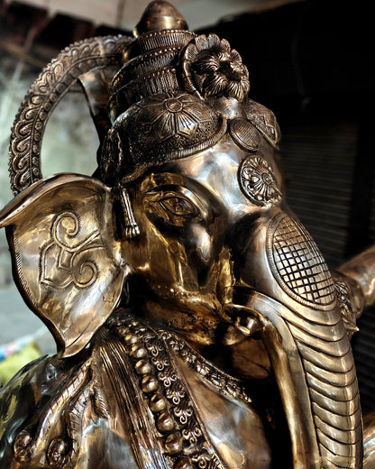 Large Brass Dancing Ganesha Nritya Ganapati Statue massive 82 inch/ 7 feet sculpture - Budhshiv.com