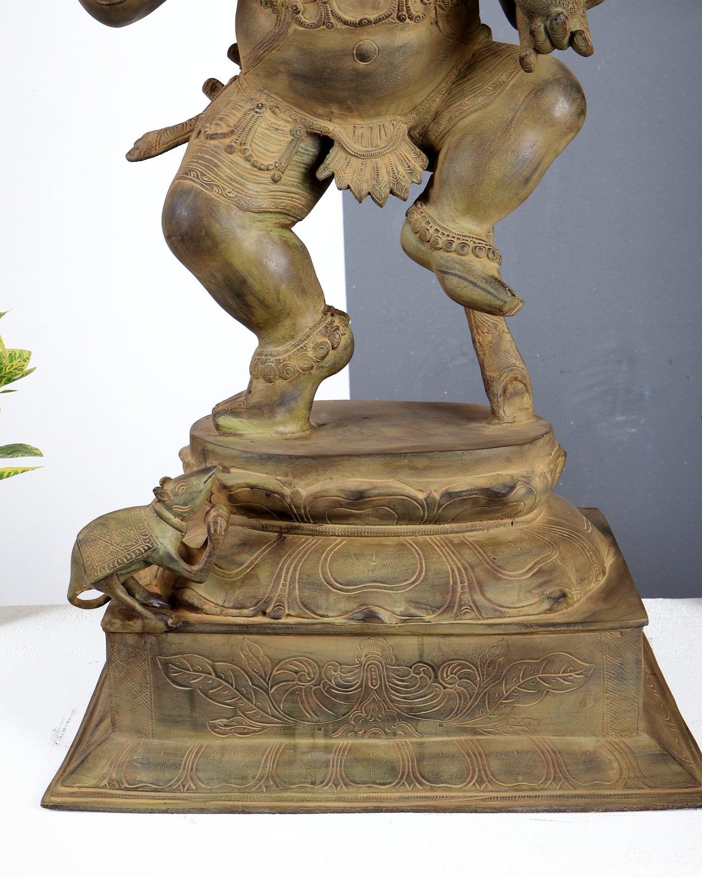 Large Brass Dancing Ganesha Statue – Green Verdigris Patina Finish Handcrafted Temple Sculpture 29 inch - Budhshiv.com