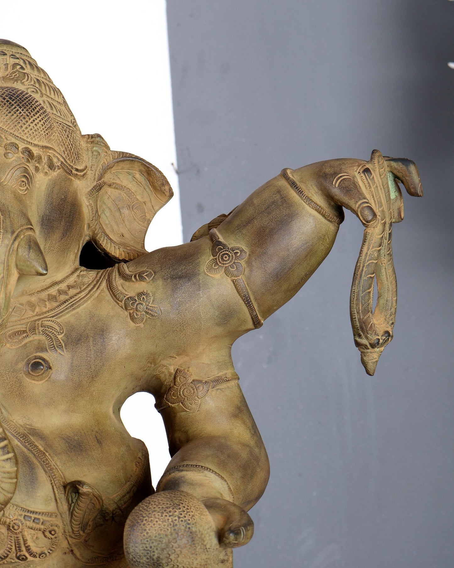 Large Brass Dancing Ganesha Statue – Green Verdigris Patina Finish Handcrafted Temple Sculpture 29 inch - Budhshiv.com
