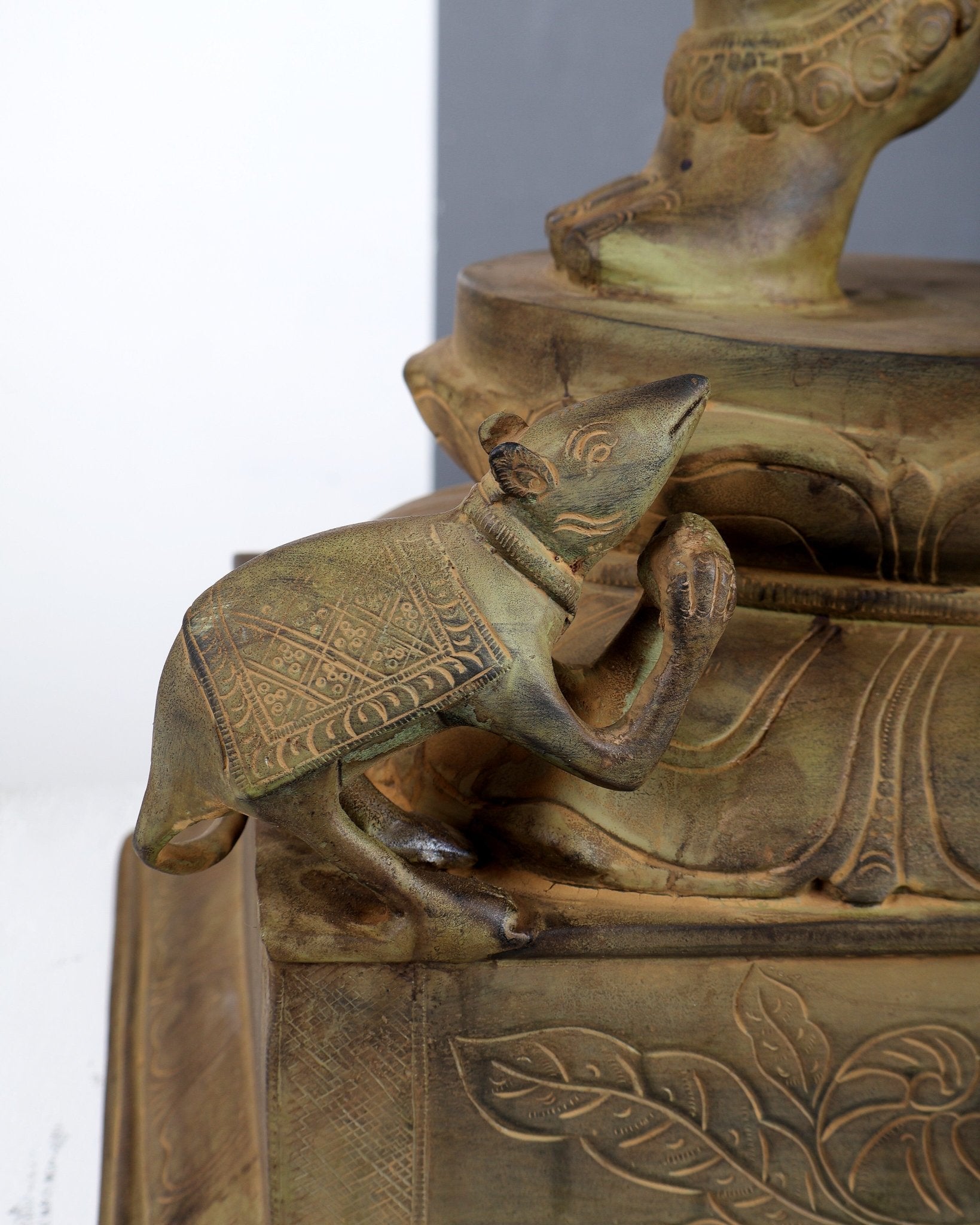 Large Brass Dancing Ganesha Statue – Green Verdigris Patina Finish Handcrafted Temple Sculpture 29 inch - Budhshiv.com