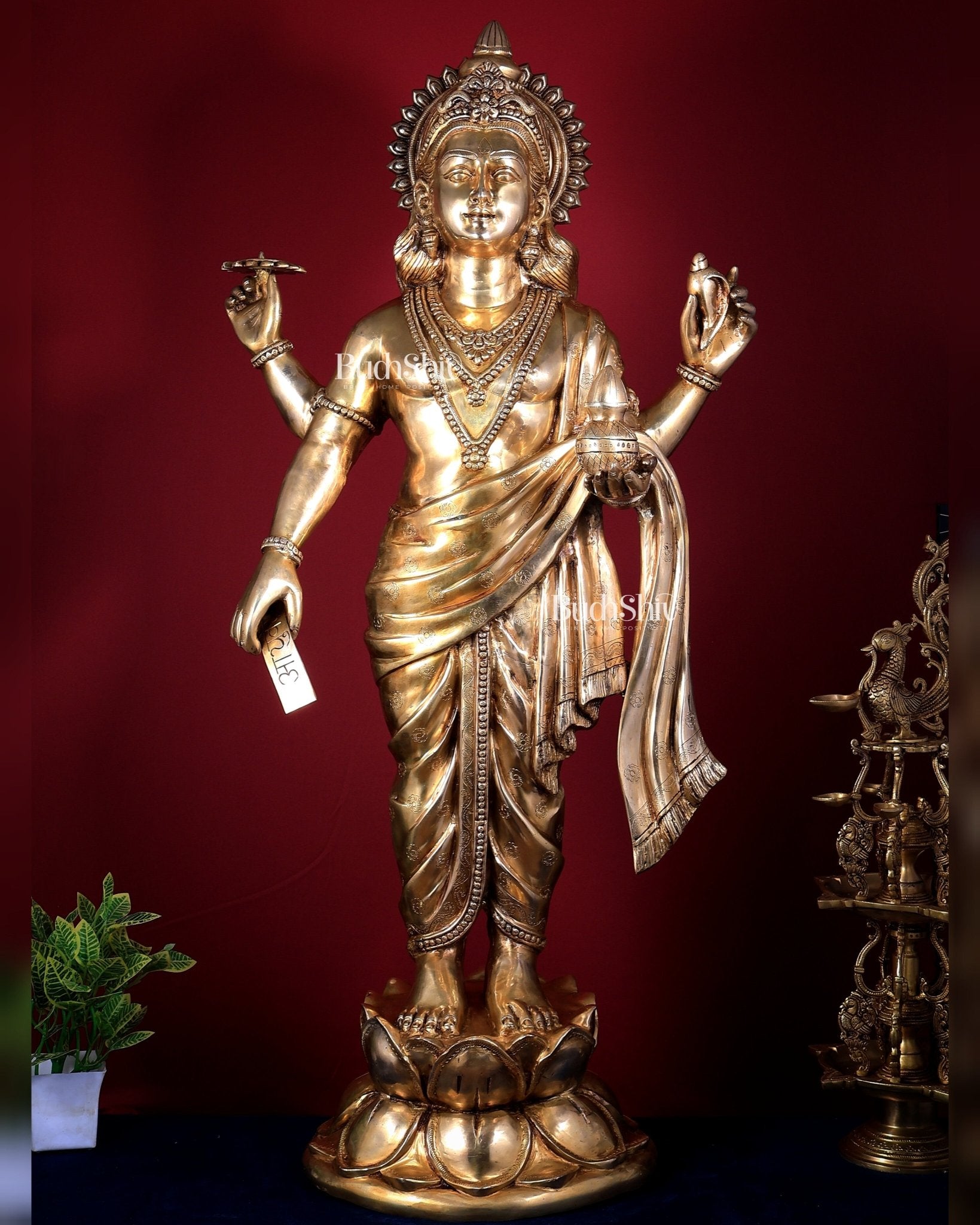 Large Brass Dhanvantari Statue 50 Inch | Lord of Ayurveda | 60 Kg - Budhshiv.com