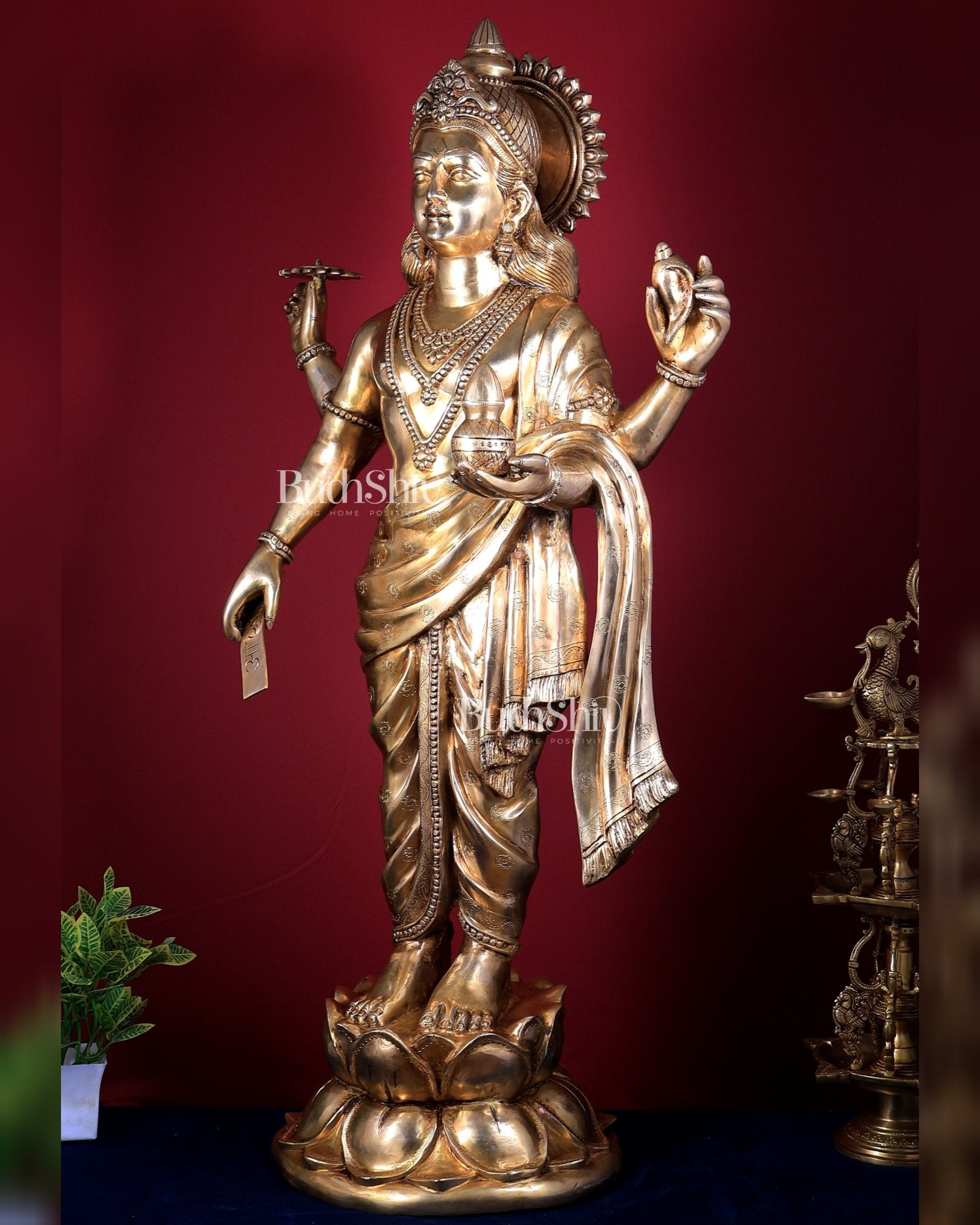 Large Brass Dhanvantari Statue 50 Inch | Lord of Ayurveda | 60 Kg - Budhshiv.com