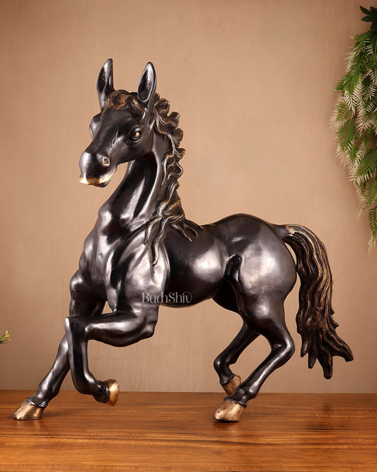 Large Brass Galloping Horse Showpiece Black Tone Finish 30" - Budhshiv.com