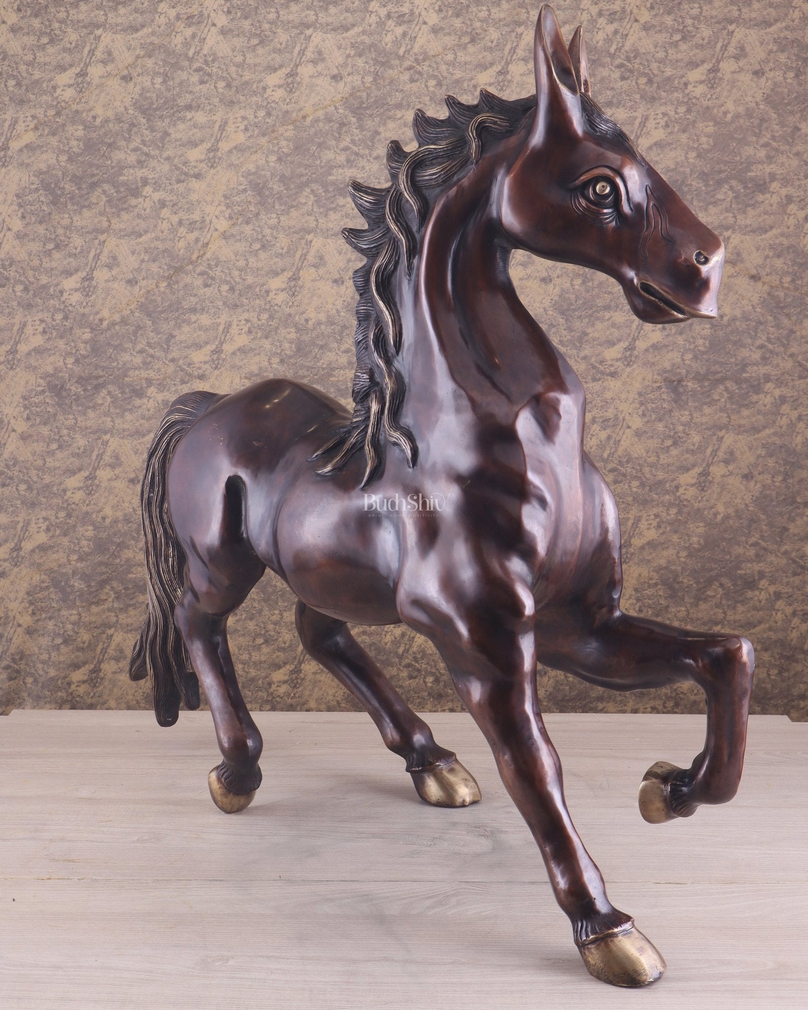 Large Brass Galloping Horse Showpiece Brown Tone Finish 30" - Budhshiv.com