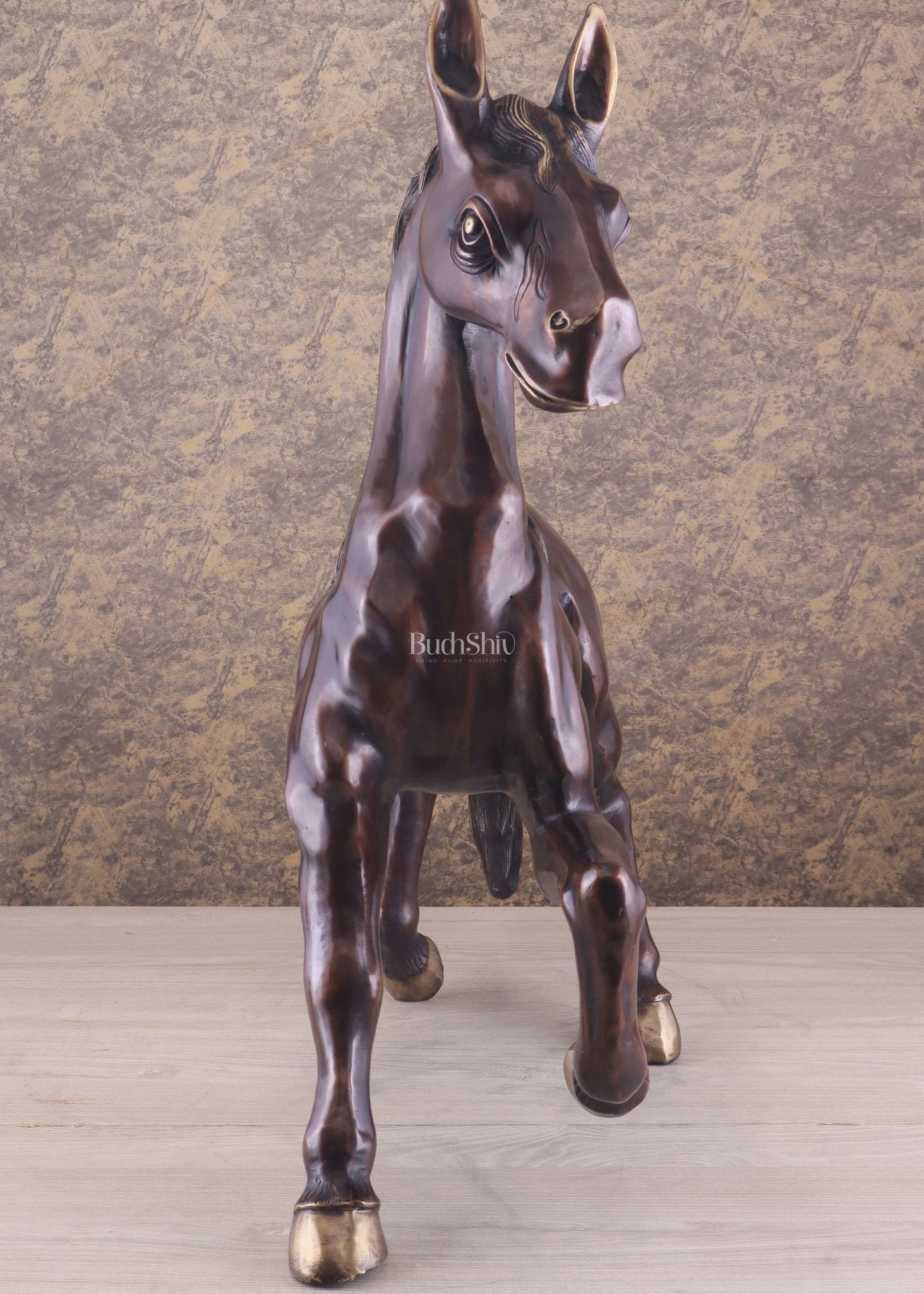 Large Brass Galloping Horse Showpiece Brown Tone Finish 30" - Budhshiv.com