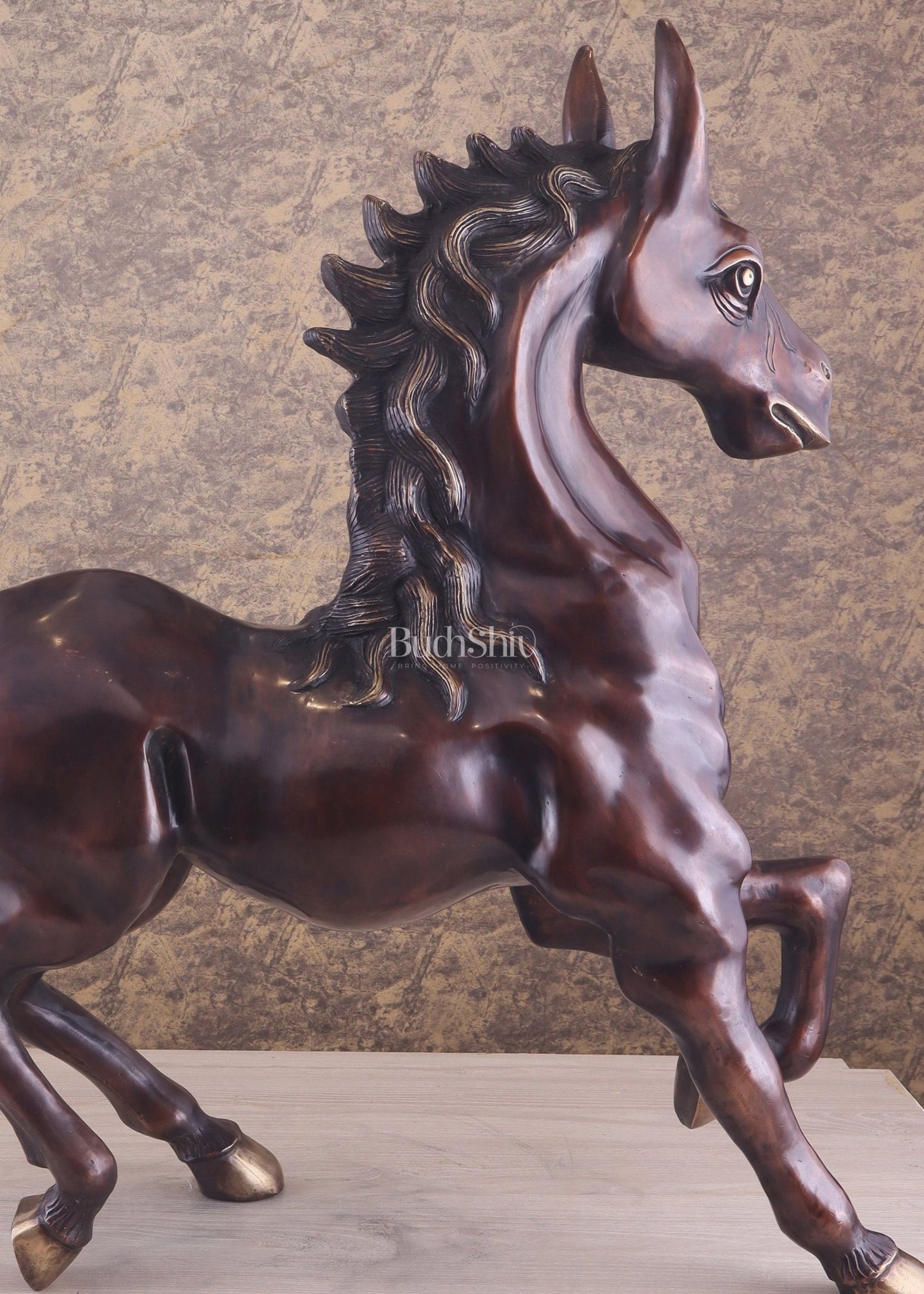 Large Brass Galloping Horse Showpiece Brown Tone Finish 30" - Budhshiv.com