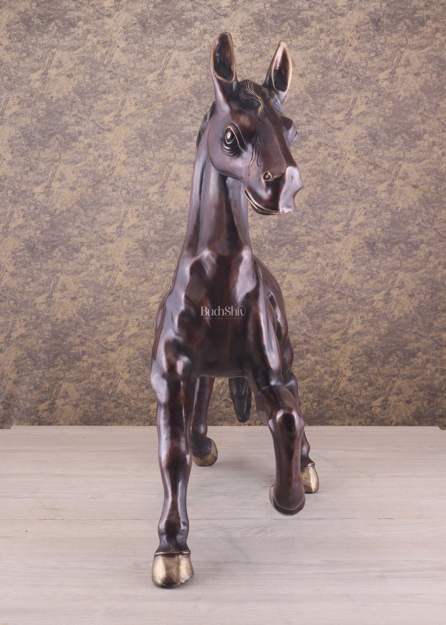 Large Brass Galloping Horse Showpiece Brown Tone Finish 30" - Budhshiv.com