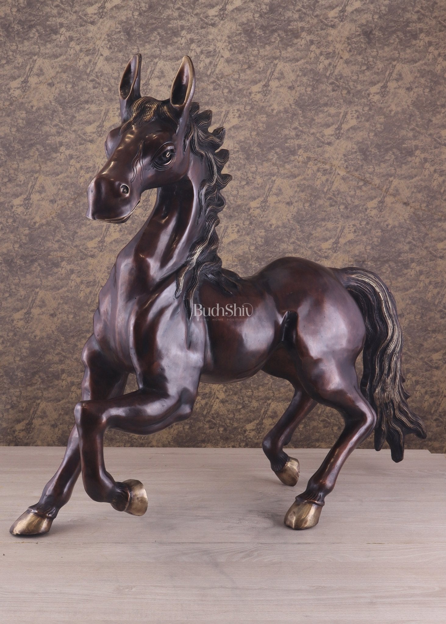 Large Brass Galloping Horse Showpiece Brown Tone Finish 30" - Budhshiv.com