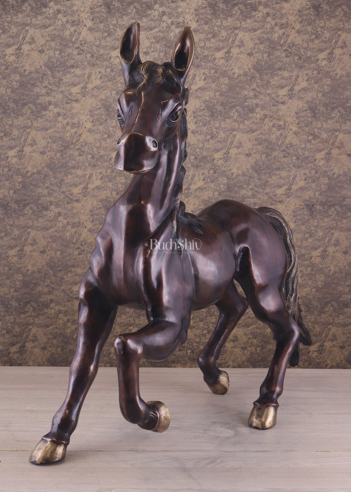 Large Brass Galloping Horse Showpiece Brown Tone Finish 30" - Budhshiv.com