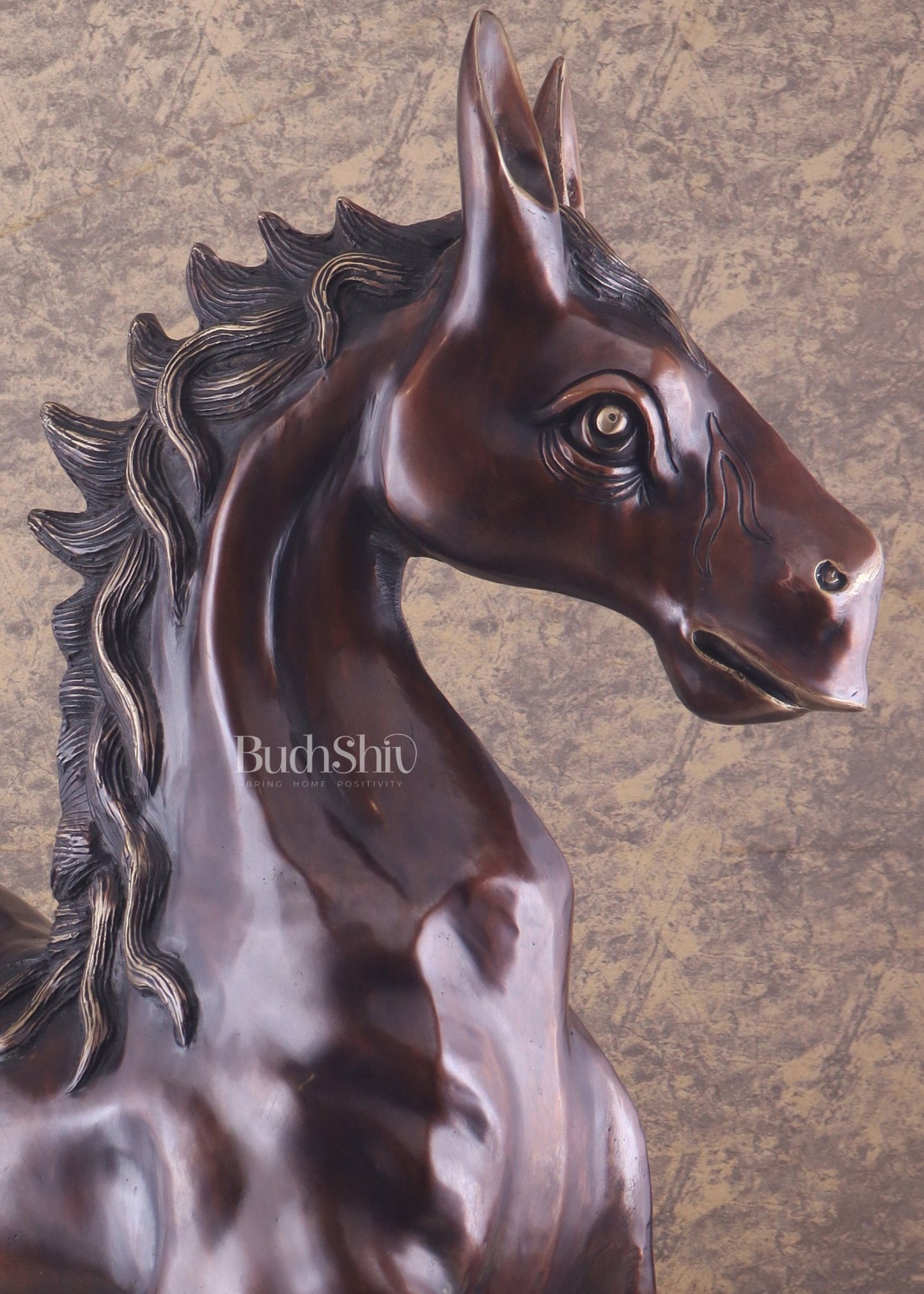 Large Brass Galloping Horse Showpiece Brown Tone Finish 30" - Budhshiv.com