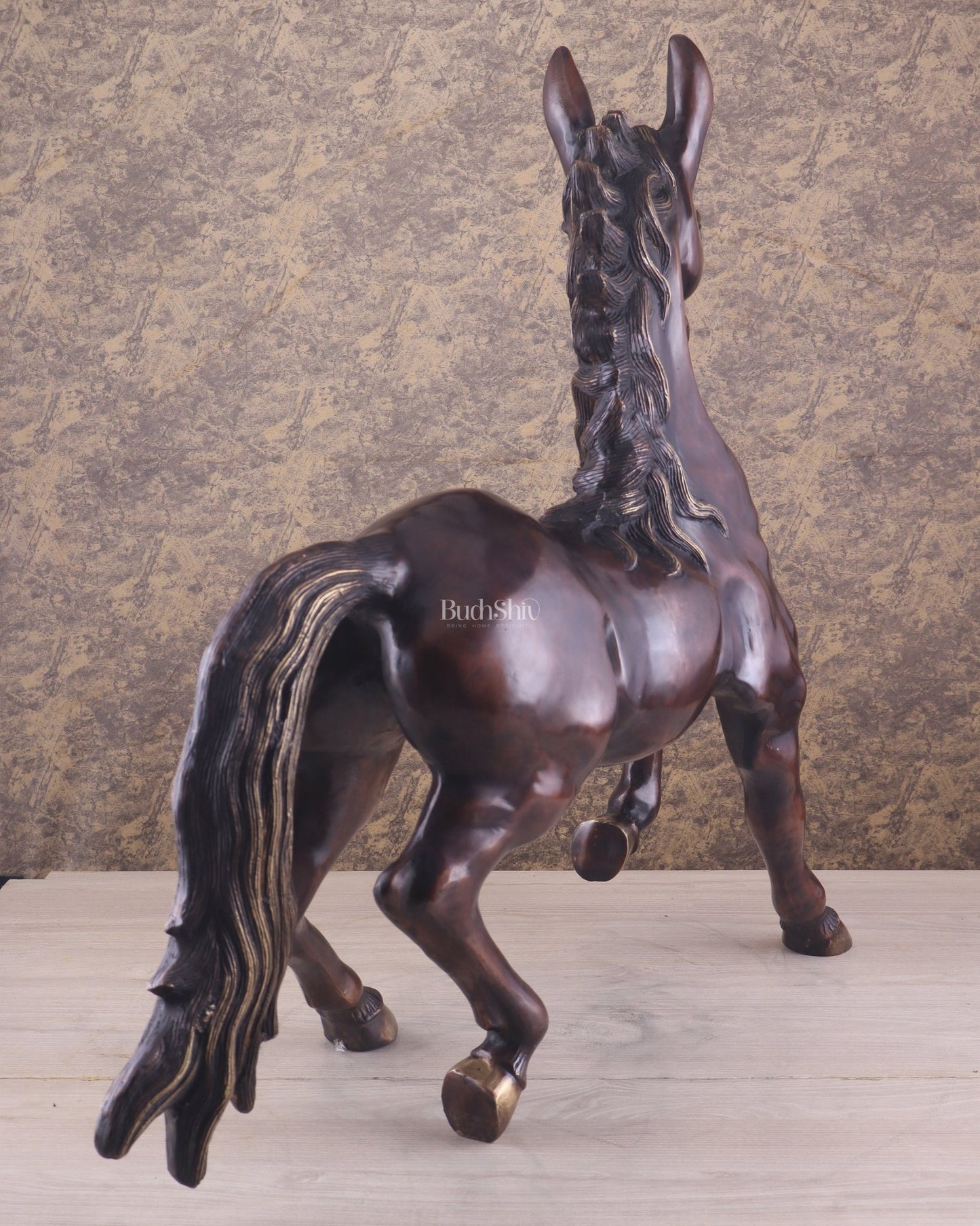 Large Brass Galloping Horse Showpiece Brown Tone Finish 30" - Budhshiv.com