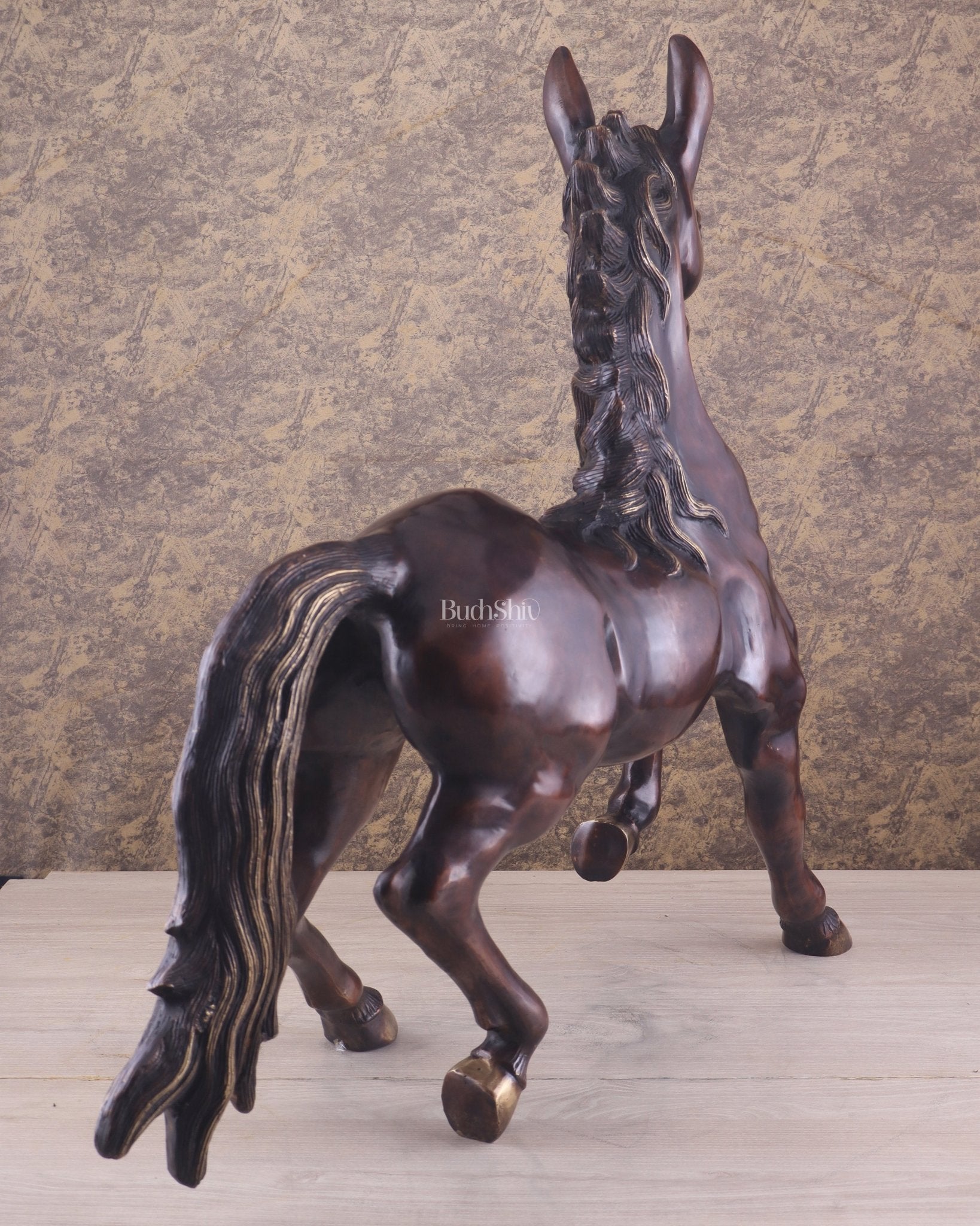 Large Brass Galloping Horse Showpiece Brown Tone Finish 30" - Budhshiv.com