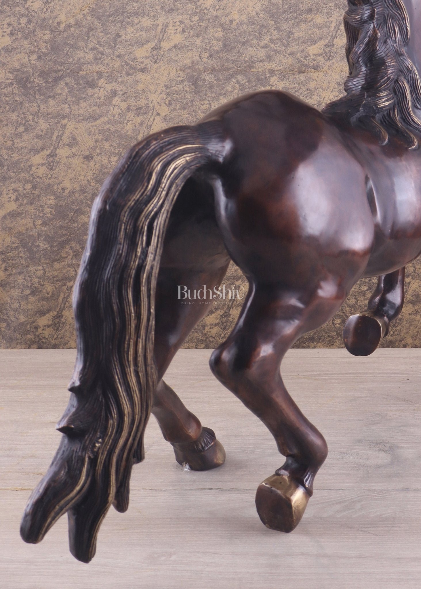 Large Brass Galloping Horse Showpiece Brown Tone Finish 30" - Budhshiv.com