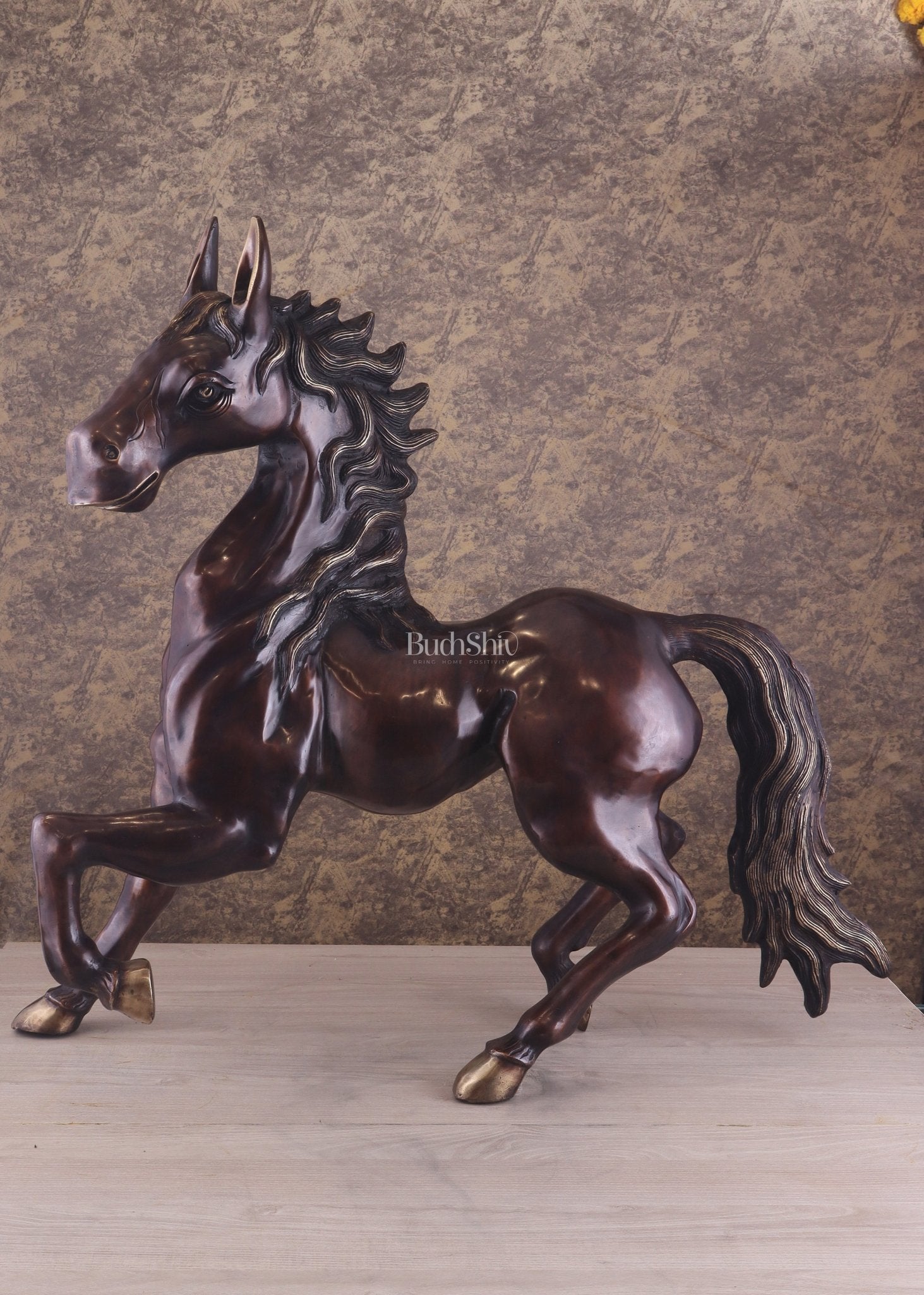 Large Brass Galloping Horse Showpiece Brown Tone Finish 30" - Budhshiv.com