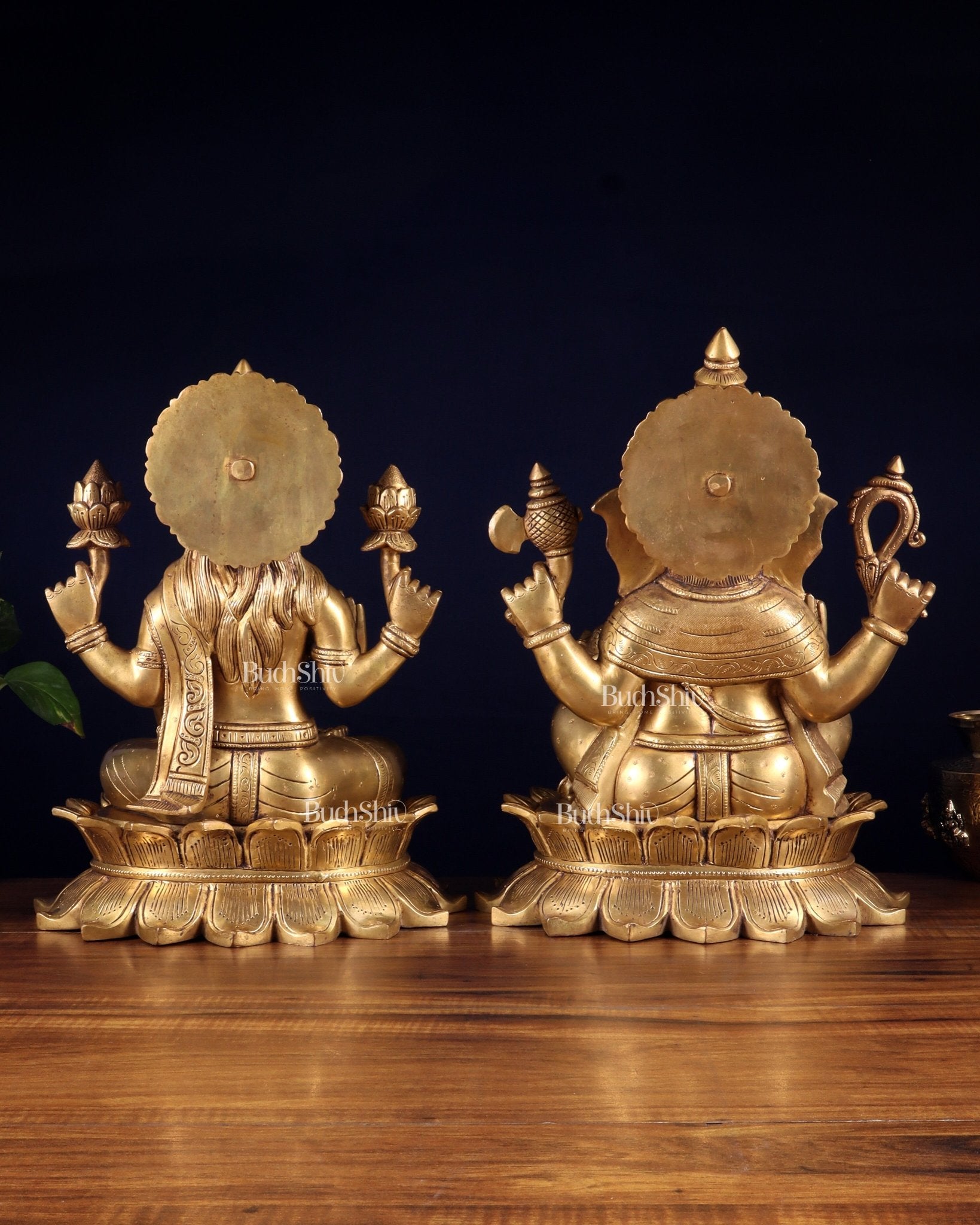 Large Brass Ganesha Lakshmi statue 14" - Budhshiv.com
