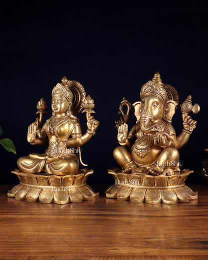 Large Brass Ganesha Lakshmi statue 14" - Budhshiv.com
