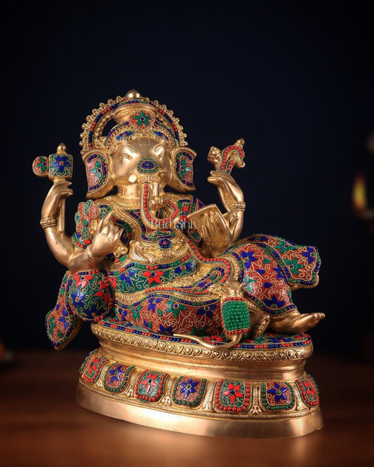 Large Brass Ganesha Resting Statue – 17" - Budhshiv.com