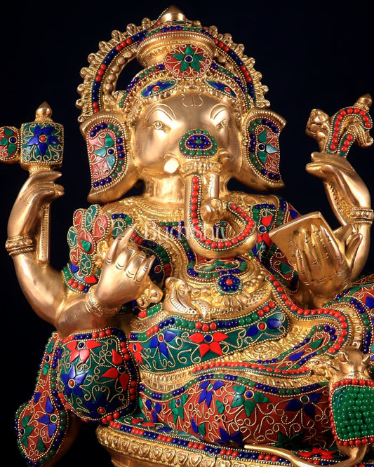 Large Brass Ganesha Resting Statue – 17" - Budhshiv.com
