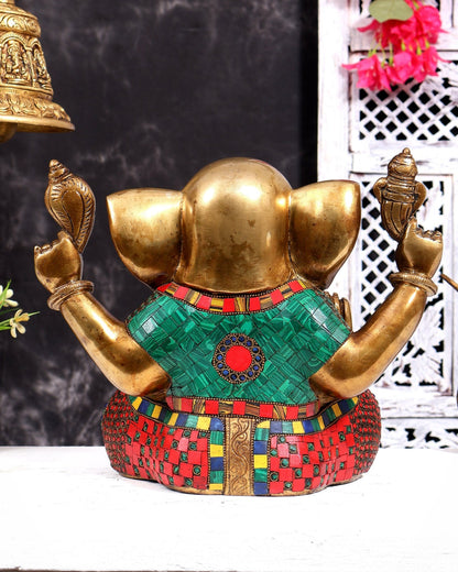 Large Brass Ganesha Statue - 11 Inch beautiful stonework - Budhshiv.com
